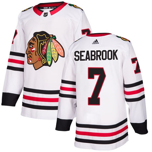 Adidas Blackhawks #7 Brent Seabrook White Road Authentic Stitched NHL Jersey - Click Image to Close